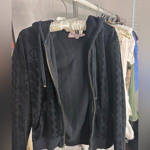 Juicy Couture velvet black rope pattern zip-up hooded jacket, gold hardware, NWT